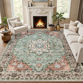 8x10 Area Rugs for Living Room: Washable Rug Soft Vintage Distressed Floral Carpet Indoor Floor Non-Slip Stain Resistant Large Carpets for Bedroom Dining Room Farmhouse Nursery Home Office Brown Green