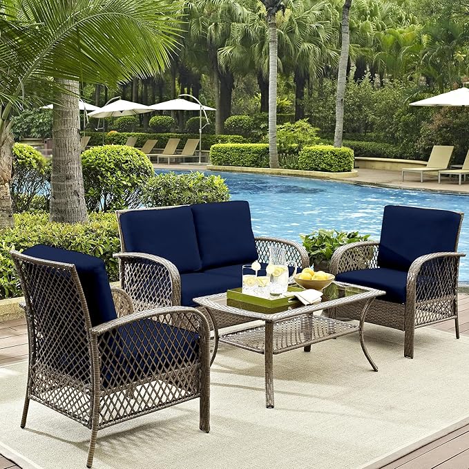 8Pcs Outdoor Cushion Covers, Patio Cushion Covers,Stretch Elastic Slipcovers, Replacement Washable & Reusable Furniture Protector for Patio Couch (Navy Blue,Cover Only)