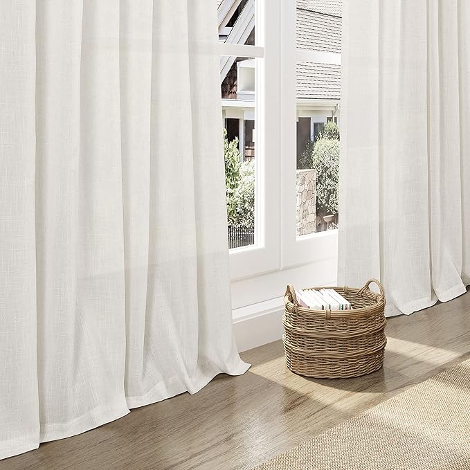 132 inch Curtains Extra Long 2 Panels Set Back Tab Neutral Farmhouse Drapes Light Filtering Semi Sheer Linen Curtain 132 inch Length for Floor to Ceiling Window Patio Sliding Door Ivory Cream 11ft