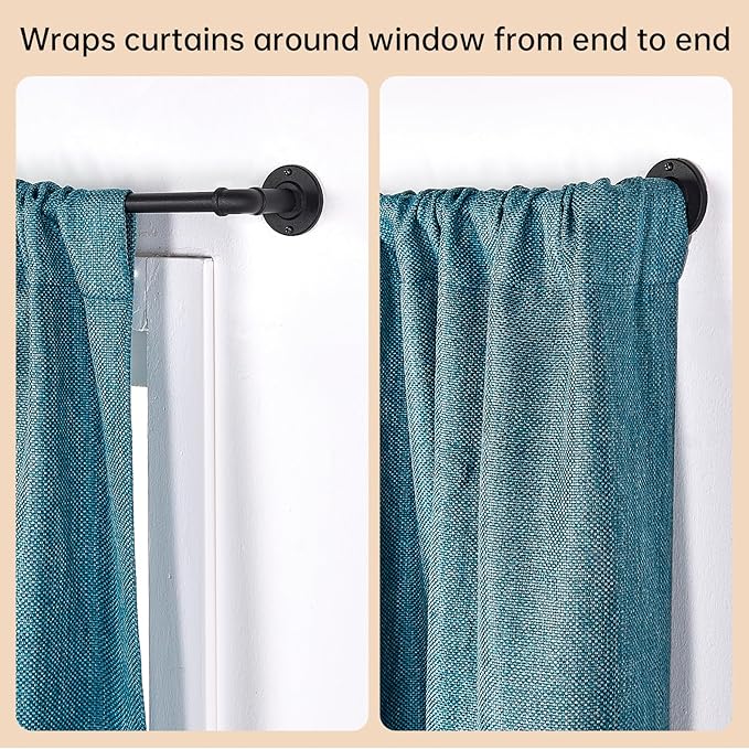2 Pack Industrial Curtain Rods for Windows 48 to 84 Inches, Blackout Wrap Around Curtain Rod, for Indoor and Outdoor, 5/8 Inch Diameter, 35 to 75 Inches, Black