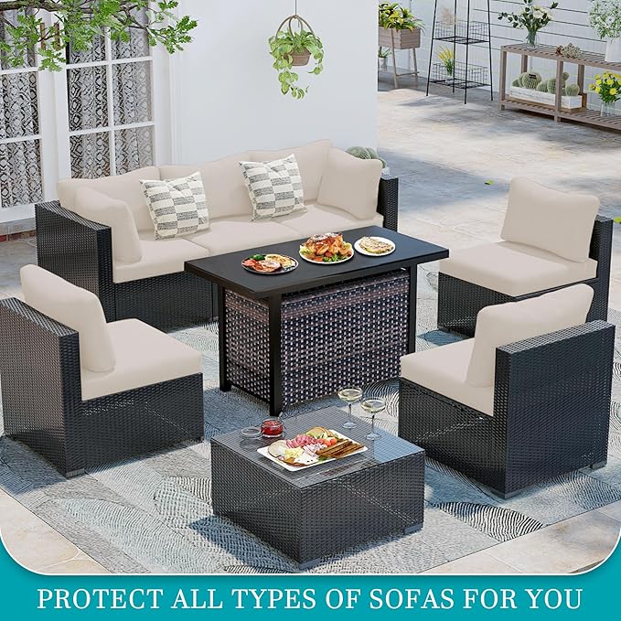14 Pcs Stretch Patio Cushion Covers,Outdoor Couch Covers Replacement,Outdoor Couch & Sofa Slipcovers,for Patio Furniture Cushion Covers,Washable Reusable Furniture Protector (Beige,Cover Only)