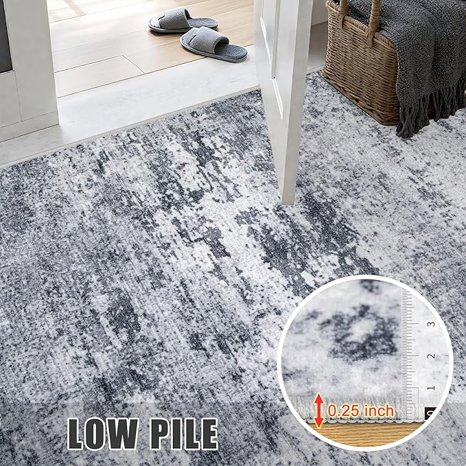 6x9 Area Rug Living Room Rug: Washable Modern Abstract Soft Thin Rug Indoor Floor No Slip Stain Resistant Carpet for Bedroom Dining Room Farmhouse Nursery Home Office - Grey