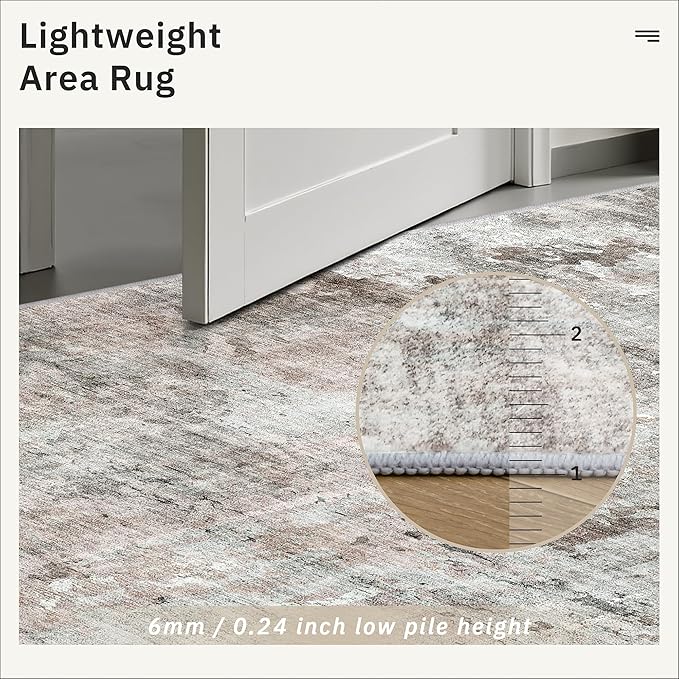 10x14 Area Rugs for Living Room, Non Slip Machine Washable Vintage Rugs, Low Pile Lightweight Large Rug for Bedroom, Dining Room, Home Office Pink/Grey