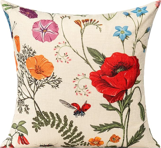 All Smiles Outdoor Patio Throw Pillow Covers 18x18 Set of 4 Spring Summer Garden Flowers Farmhouse Décor Outside Furniture Bench Chair Decorative Cushion Cases for Swing Deep Seat Bed Couch Sofa