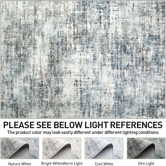 6x9 Area Rugs Washable Rug: Large Modern Abstract Living Room Rug Soft Anti-Skid Thin Carpet Indoor Floor Non-Shedding Carpets for Bedroom Dining Room Farmhouse Nursery Home Office Blue Multi