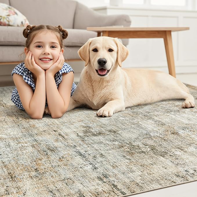 Abstract Rug 5x7 Machine Washable Area Indoor Orange Low Pile Non-Slip Foldable Thin Accent Rugs for Bedroom Living Room Dining Room