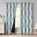 Beauoop 100% Blackout Curtains 96 Inches Long 2 Panels for Bedroom Living Room Aqua Grey Moroccan Geo Room Darkening Thermal Insulated Soundproof Grommet Top Window Treatments Drapes, 50x96 Set of 2
