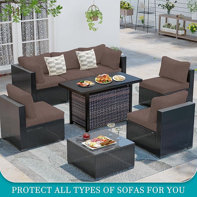 12Pcs Stretch Patio Cushion Covers,Outdoor Couch Covers Replacement,Outdoor Couch & Sofa Slipcovers,for Patio Furniture Cushion Covers,Washable Reusable Furniture Protector (Camel,Cover Only)