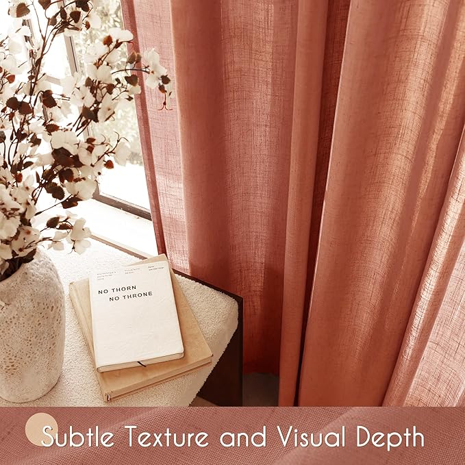 108 inch Linen Terracotta Curtains 2 Panels for Living Room Back Tab Light Filtering Semi Sheer Rust Colored Curtains 108 inches Long Soft Thick Cotton Cloth Textured Rustic Boho Farmhouse Room Decor