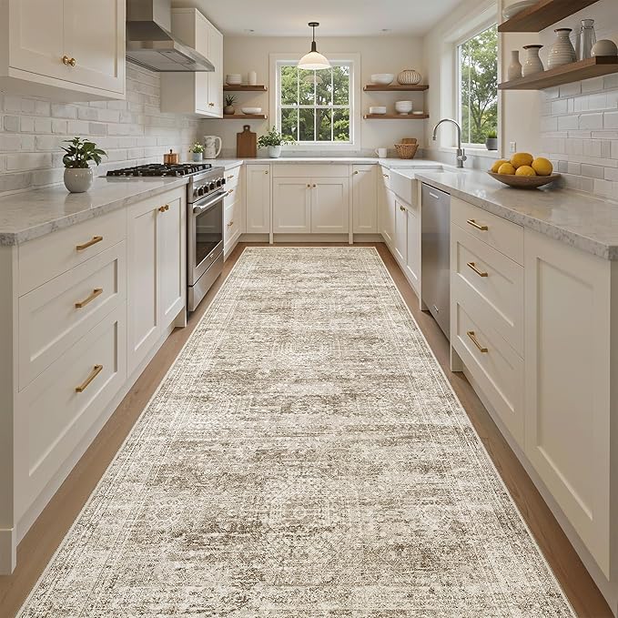 4x10 Wide Hallway Runner Rug: Washable Soft Rug Runners for Living Room Bedroom Ktichen, Stain Resistant Low Pile Area Rugs Non Slip Floor Carpet (Brown, 4x10)