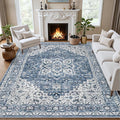 4x6 Area Rugs for Living Room: Washable Rug Soft Vintage Boho Medallion Carpet Indoor Floor Non-Slip Stain Resistant Large Carpets for Bedroom Dining Room Farmhouse Nursery Home Office Blue