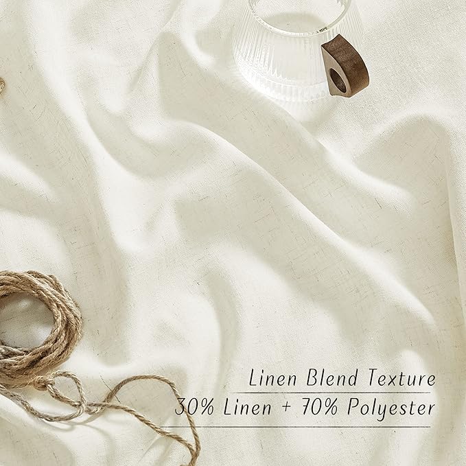 NICETOWN Thick Linen Bedroom Curtains 90 inches Long, Grommet Privacy Assured Semi Sheer Linen Burlap Drapes with Some Light Filtering for Living Room, Off White, W55 x L90, 1 Pair