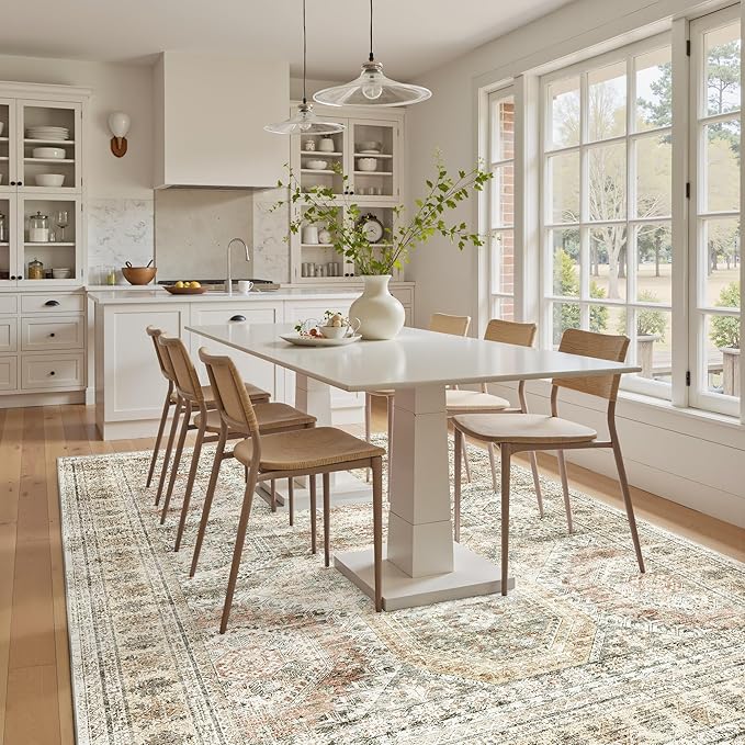 6x9 Area Rug for Living Room Washable 6x9 Non-Slip Modern Rugs for Bedroom Dinning Room Ultra-Thin Indoor Brown Pink