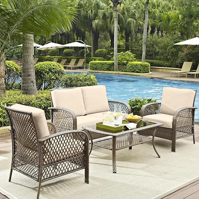 12Pcs Outdoor Cushion Covers, Patio Cushion Covers,Stretch Elastic Slipcovers, Replacement Washable & Reusable Furniture Protector for Patio Couch (Beige,Cover Only)