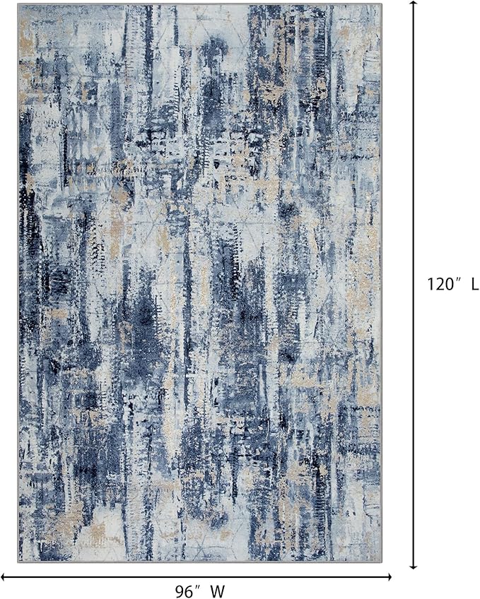 8x10 Area Rugs Washable Rug: Large Modern Abstract Living Room Rug Soft Anti-Skid Thin Carpet Indoor Floor Non-Shedding Carpets for Bedroom Dining Room Farmhouse Nursery Home Office Blue Gold