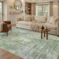 7x9 Area Rug for Living Room Washable Abstract Vintage Soft Thin Indoor Floor Non-Slip Carpet for Bedroom Dining Room Green/Ivory
