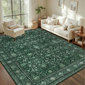 4x6 Area Rugs for Living Room: Washable Rug Soft Vintage Distressed Floral Carpet Indoor Non-Slip Stain Resistant Large Carpets for Bedroom Dining Room Farmhouse Nursery Home Office Deep Green