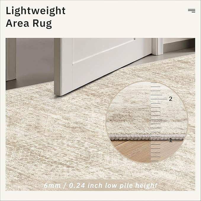 4x10 Wide Hallway Runner Rug: Washable Soft Rug Runners for Living Room Bedroom Ktichen, Stain Resistant Low Pile Area Rugs Non Slip Floor Carpet (Beige, 4x10)
