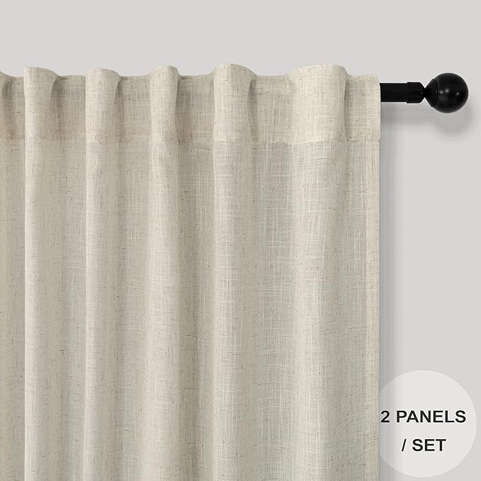 102 Inch Linen Curtains for Living Room Dinning 2 Panels Back Tab Pocket Light Filtering Burlap Farmhouse Large Window Drape Flax Linen Beige Tan Curtain 102 Inches Long for Sliding Glass Door Bedroom
