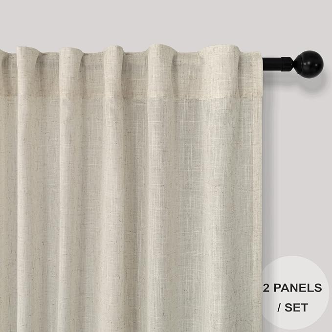 Beige Linen Curtains 38 Inch Width for Living Room 2 Panels Back Tab Rod Pocket Semi Sheer Light Filtering Mini Curtains for Door Window Boho Farmhouse Bedroom Decor Tan 38 Inch Wide by 84 Inch Length