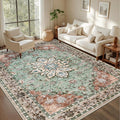 4x6 Area Rugs for Living Room: Washable Rug Soft Vintage Distressed Floral Carpet Indoor Floor Non-Slip Stain Resistant Large Carpets for Bedroom Dining Room Farmhouse Nursery Home Office Brown Green