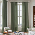 128 Inch Extra Long Curtain for Floor to Ceiling High Window Olive Green Linen Back Tab Curtains for Living Room Filtered and Breathable Semi Sheer Drapes Modern Farmhouse Boho Decor 52x128,2PCS