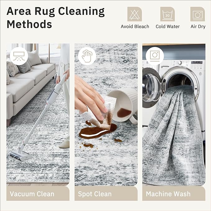 12x15 Washable Area Rug Gray Neutral Abstract Living Room Large Carpet Non Slip Bedroom Indoor Office Dining Room Low Pile Thin Grey Rug