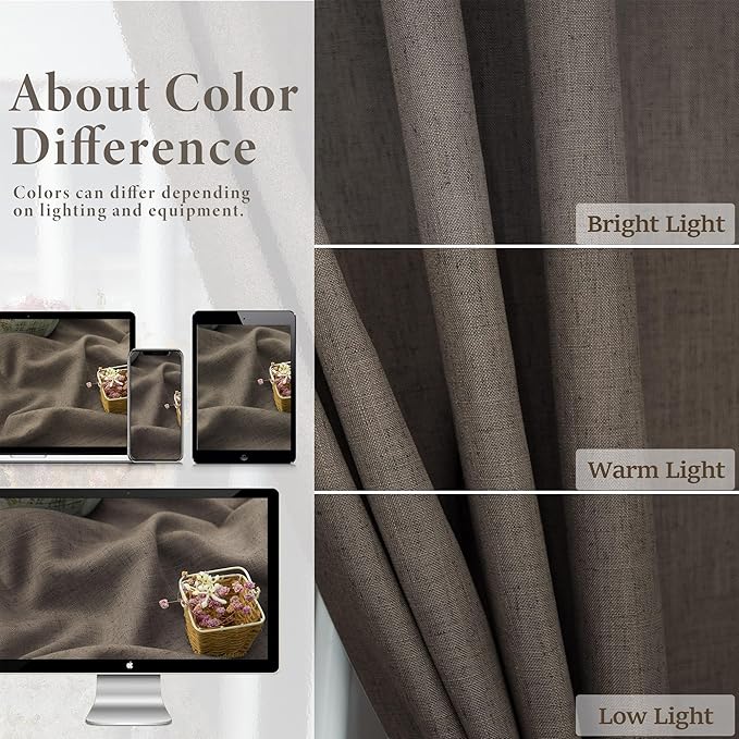 96 Inch Long Dark Brown Living Room Curtains for Window Treatments Back Tab Elegant Modern Farmhouse Style Light Soft Linen Sheer Bedroom Curtains & Drapes 96 Length 2 Panel Sets Chocolate Cappuccino