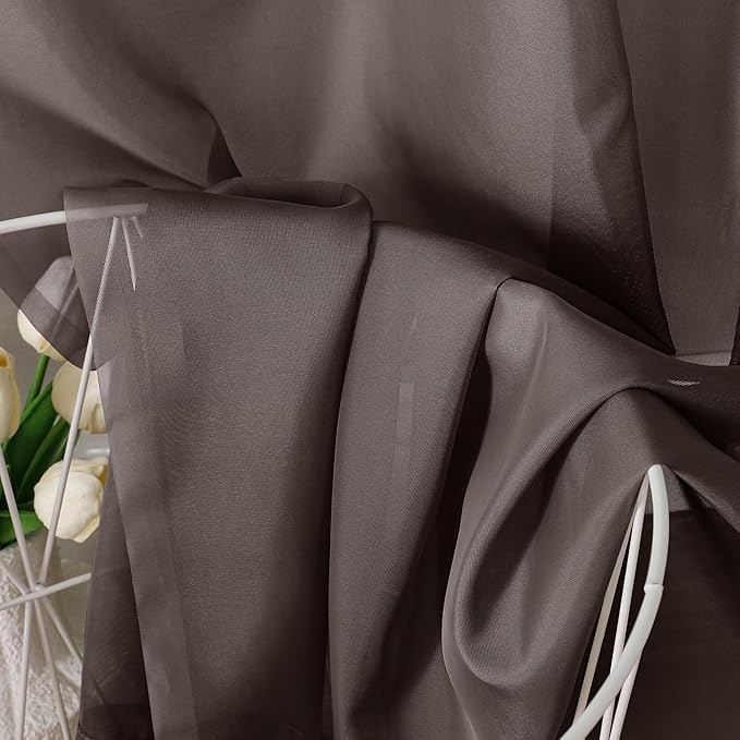 Aiyufeng Chocolate Brown Sheer Curtains 96 Inches Long 2 Panels, Solid Voile Rod Pockets Stylish Breathable Drapes Window Treatment for Kid's Room/Bedroom/Living Room, 42W x 96L, Chocolate Brown