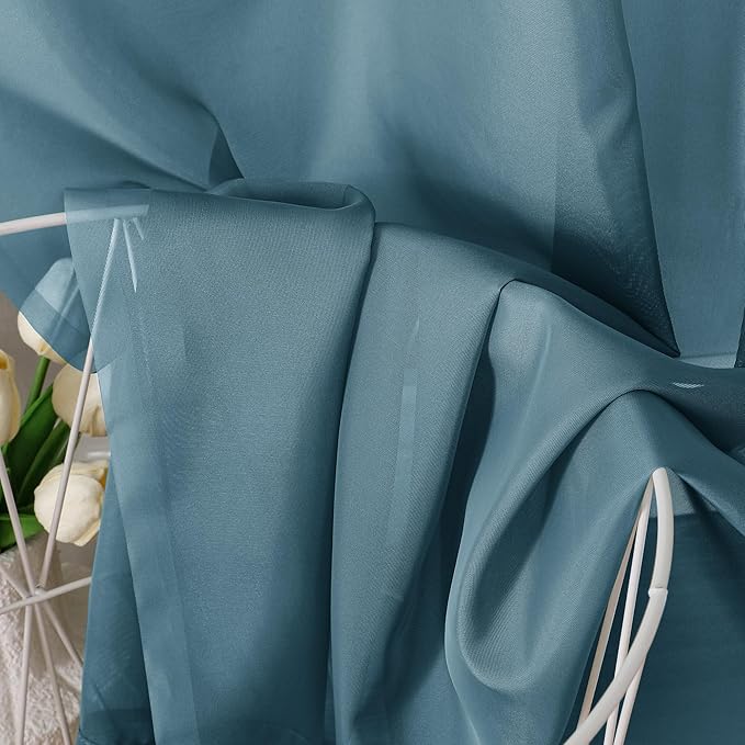 Aiyufeng Dusty Blue Sheer Curtains 72 Inch Length 2 Panels Set, Light Filtering Airy Rod Pocket Dusty Blue Window Curtain Treatment Drapes for Kitchen Bedroom Living, Each 42Wx72L Inches