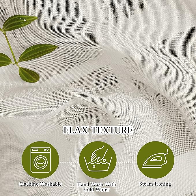 NICETOWN Semi Sheer Linen Curtains 54 inch Long for Bedroom, Decorative Flax Linen Blend Drapes Privacy with Light Filtering for Kitchen/Cafe/Bathroom, Natural, W52 x L54, 2 Panels