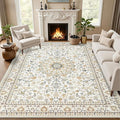 4x6 Area Rugs for Living Room: Washable Rug Soft Vintage Boho Carpet Indoor Floor Non-Slip Stain Resistant Floral Large Carpets for Bedroom Dining Room Farmhouse Nursery Home Office Beige