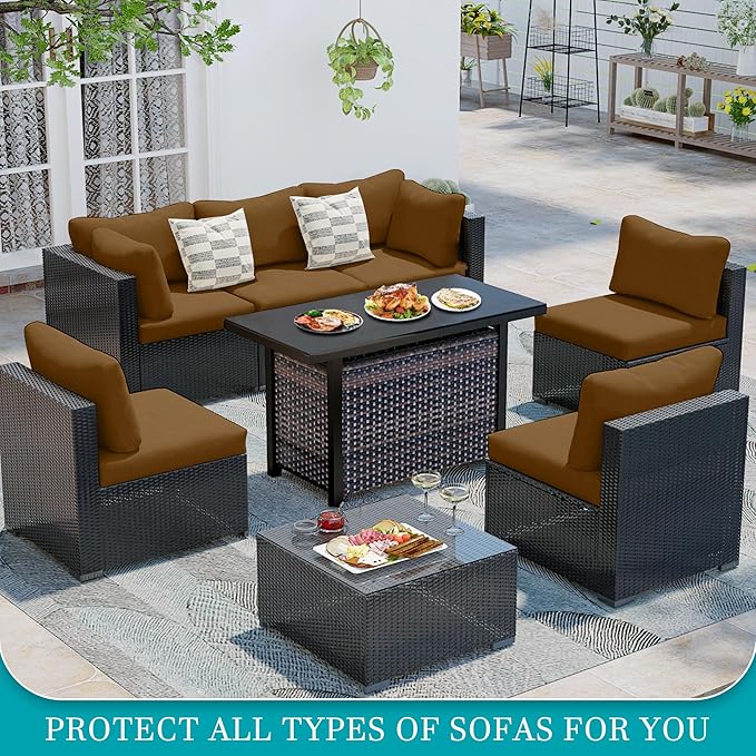 12Pcs Stretch Patio Cushion Covers,Outdoor Couch Covers Replacement,Outdoor Couch & Sofa Slipcovers,for Patio Furniture Cushion Covers,Washable Reusable urniture Protector (Camel,Cover Only)