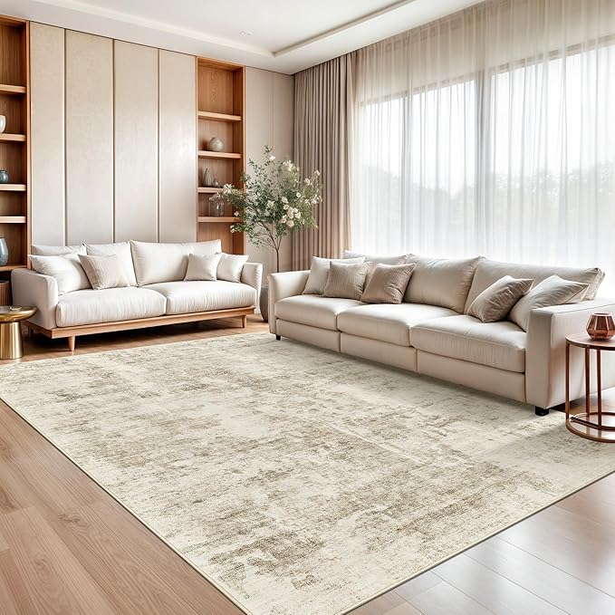 6x9 Abstract Area Rugs for Living Room 6 x 9 Washable Non Slip Low Pile Gray Rugs for Bedroom Dining Room Foldable Thin Beige Gray