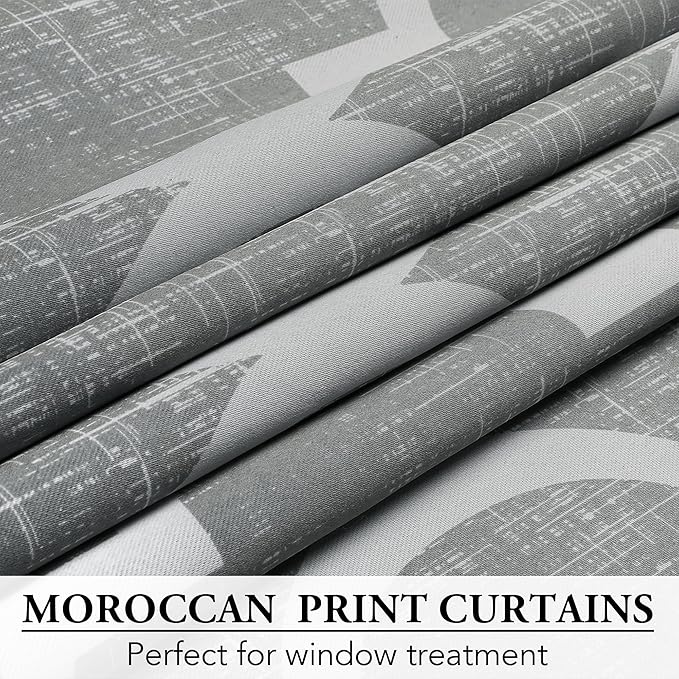Beauoop 100% Blackout Curtains 63 Inches Long 2 Panels for Bedroom Living Room Grey Moroccan Geo Room Darkening Thermal Insulated Soundproof Grommet Top Window Treatments Drapes, 50x63 Set of 2