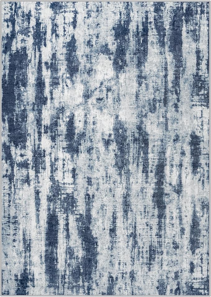 8x10 Area Rugs Washable Rug: Modern Abstract Living Room Rug Soft Anti-Skid Thin Carpet Indoor Floor Non-Shedding Carpets for Bedroom Dining Room Farmhouse Nursery Home Office Blue Grey