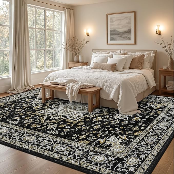 Area Rugs 10x14 Living Room Rug: Washable Rug Soft Vintage Boho Carpet Indoor Floor Non-Slip Stain Resistant Large Carpets for Bedroom Dining Room Farmhouse Nursery Home Office Beige