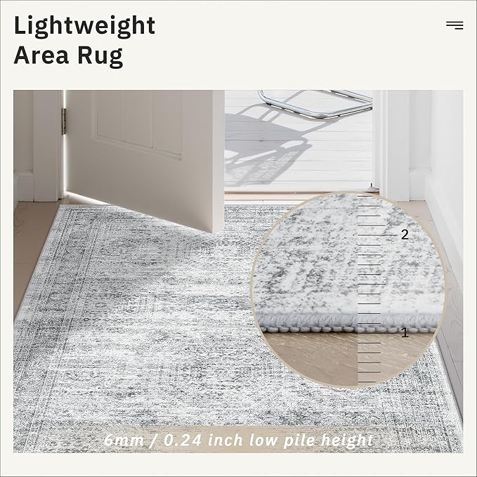 4x10 Wide Hallway Runner Rug: Washable Soft Rug Runners for Living Room Bedroom Ktichen, Stain Resistant Low Pile Area Rugs Non Slip Floor Carpet (Grey, 4x10)