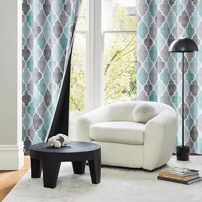 Beauoop 100% Blackout Curtains 72 Inches Long 2 Panels for Bedroom Living Room Aqua Grey Moroccan Geo Room Darkening Thermal Insulated Soundproof Grommet Top Window Treatments Drapes, 50x72 Set of 2