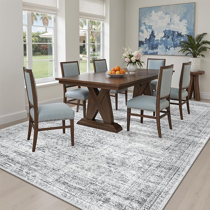6x9 Area Rug for Living Room Washable 6x9 Gray Rug Non-Slip Modern Rugs for Bedroom Dinning Room Ultra-Thin Indoor Grey Rug
