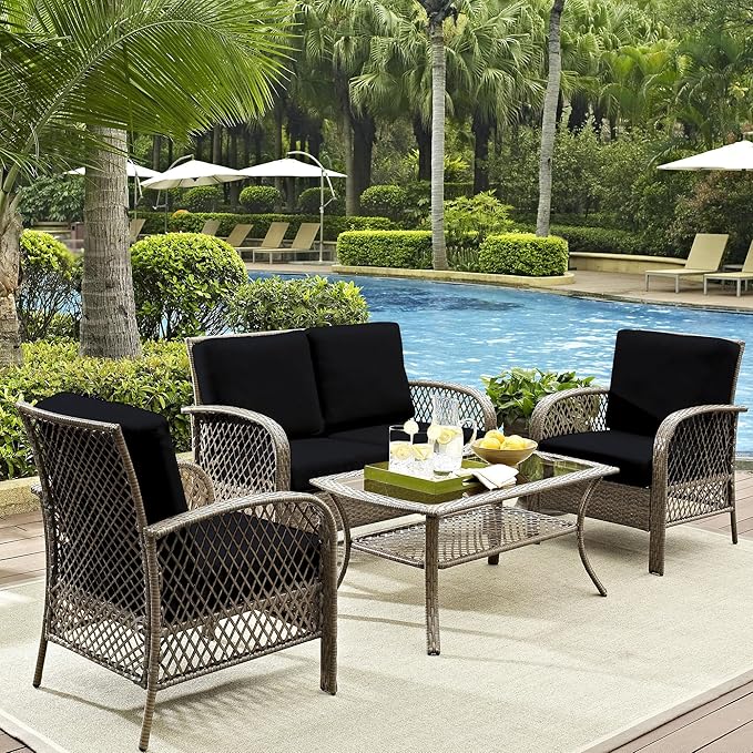 12Pcs Outdoor Cushion Covers, Patio Cushion Covers,Stretch Elastic Slipcovers, Replacement Washable & Reusable Furniture Protector for Patio Couch (Black,Cover Only)