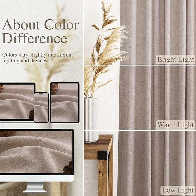 Oatmeal Linen Curtains 108 Inches Long 2 Panels Set for Living Room Back Tab Pocket Semi Sheer Modern Minimalist Extra Long Linen Curtain Light Filtering Ceiling Drapes for Large Window 40x108