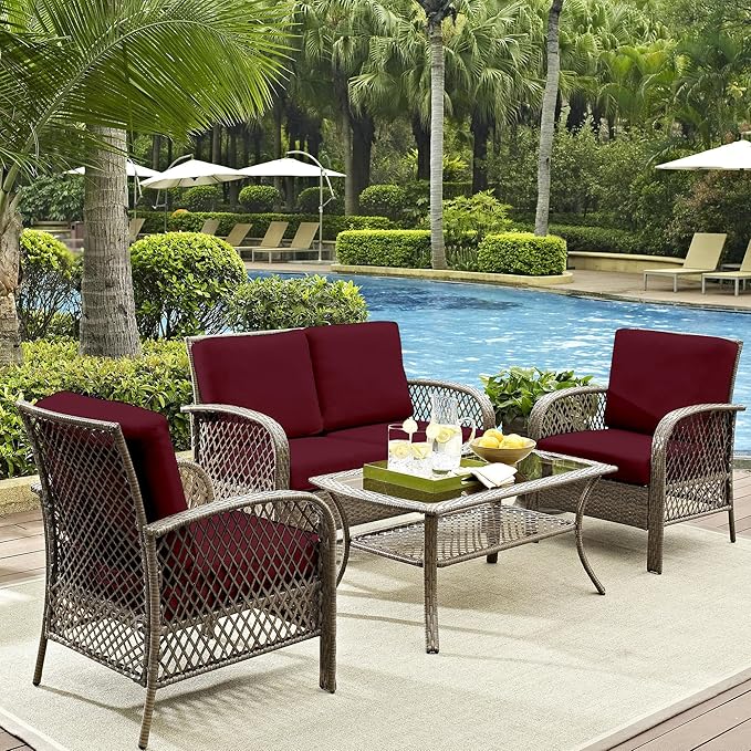 14Pcs Outdoor Cushion Covers, Patio Cushion Covers,Stretch Elastic Slipcovers, Replacement Washable & Reusable Furniture Protector for Patio Couch (Claret,Cover Only)