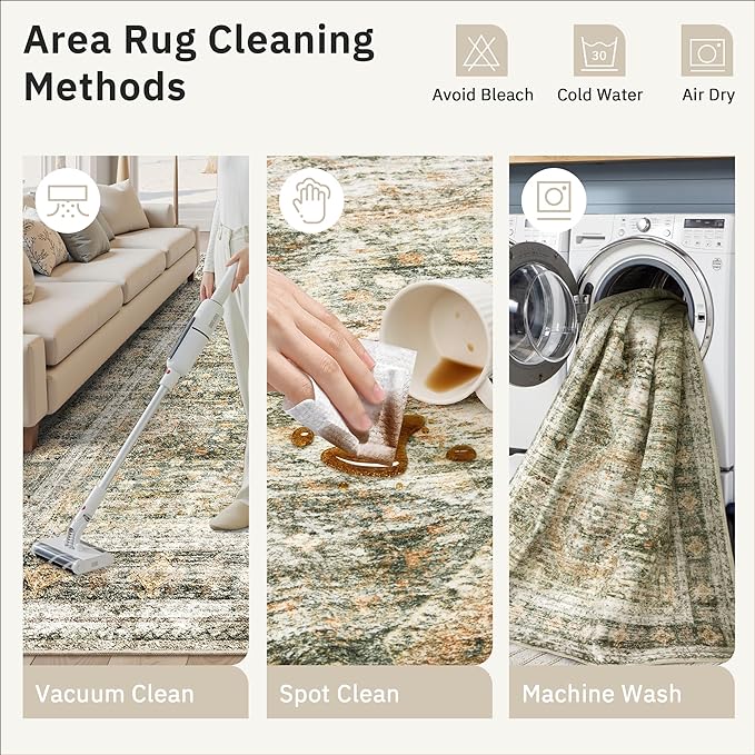 6x9 Area Rug for Living Room Washable 6x9 Non-Slip Modern Rugs for Bedroom Dinning Room Ultra-Thin Indoor Green Orange