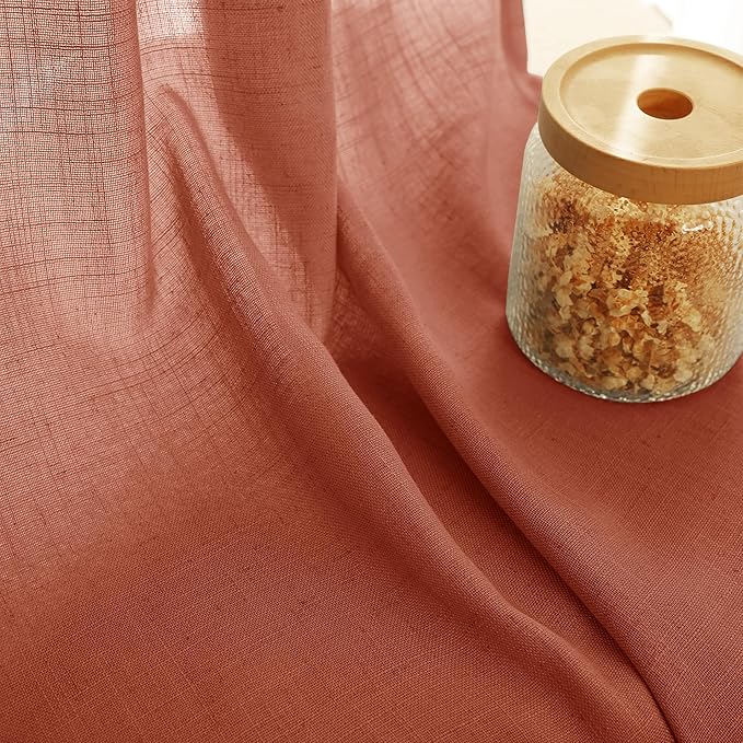 108 inch Linen Terracotta Curtains 2 Panels for Living Room Back Tab Light Filtering Semi Sheer Rust Colored Curtains 108 inches Long Soft Thick Cotton Cloth Textured Rustic Boho Farmhouse Room Decor