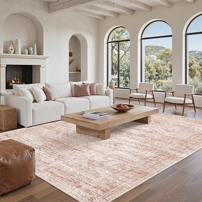 6x9 Area Rug for Living Room Washable Non-Slip Modern Rugs for Bedroom Dining Room Ultra-Thin Indoor Pink Rug