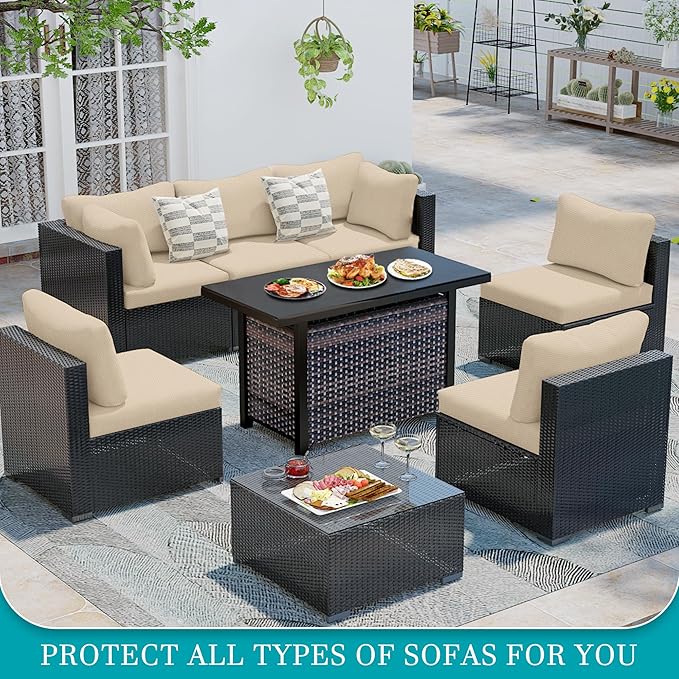 12Pcs Stretch Patio Cushion Covers,Outdoor Couch Covers Replacement,Outdoor Couch & Sofa Slipcovers,for Patio Furniture Cushion Covers,Washable Reusable Furniture Protector (Beige,Cover Only)