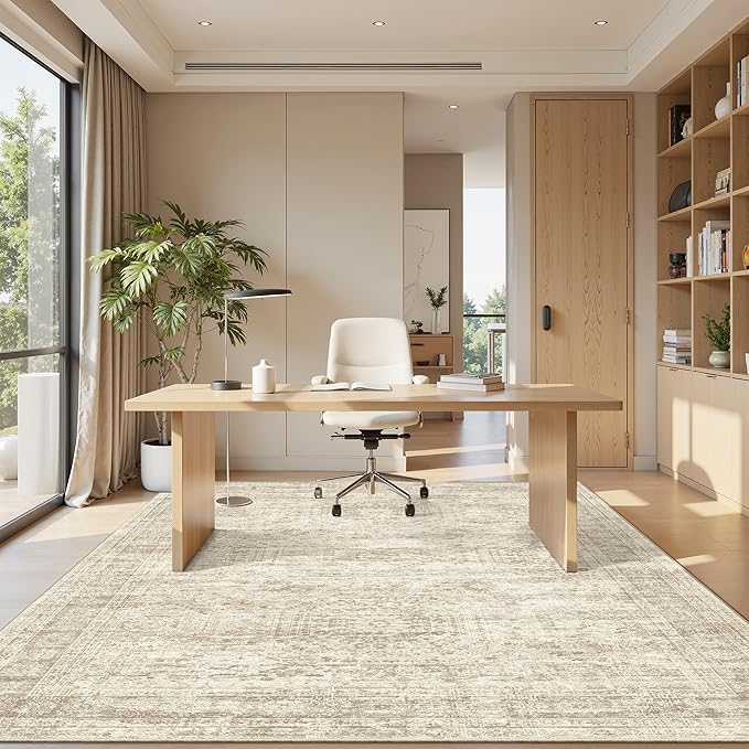 4x6 Area Rugs for Living Room, Vintage Washable Rugs for Dining Room, Bedroom, Home Office Decor, Non-Slip Beige Carpet Thin Rug