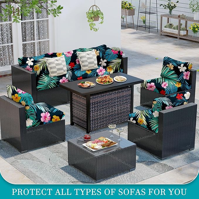 14Pcs Stretch Patio Cushion Covers,Outdoor Couch Covers Replacement,Outdoor Couch & Sofa Slipcovers,for Patio Furniture Cushion Covers,Washable Reusable Furniture Protector (Summer Night ,Cover Only)