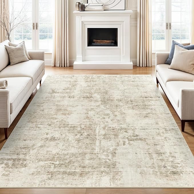 6x9 Abstract Area Rugs for Living Room 6 x 9 Washable Non Slip Low Pile Gray Rugs for Bedroom Dining Room Foldable Thin Beige Gray